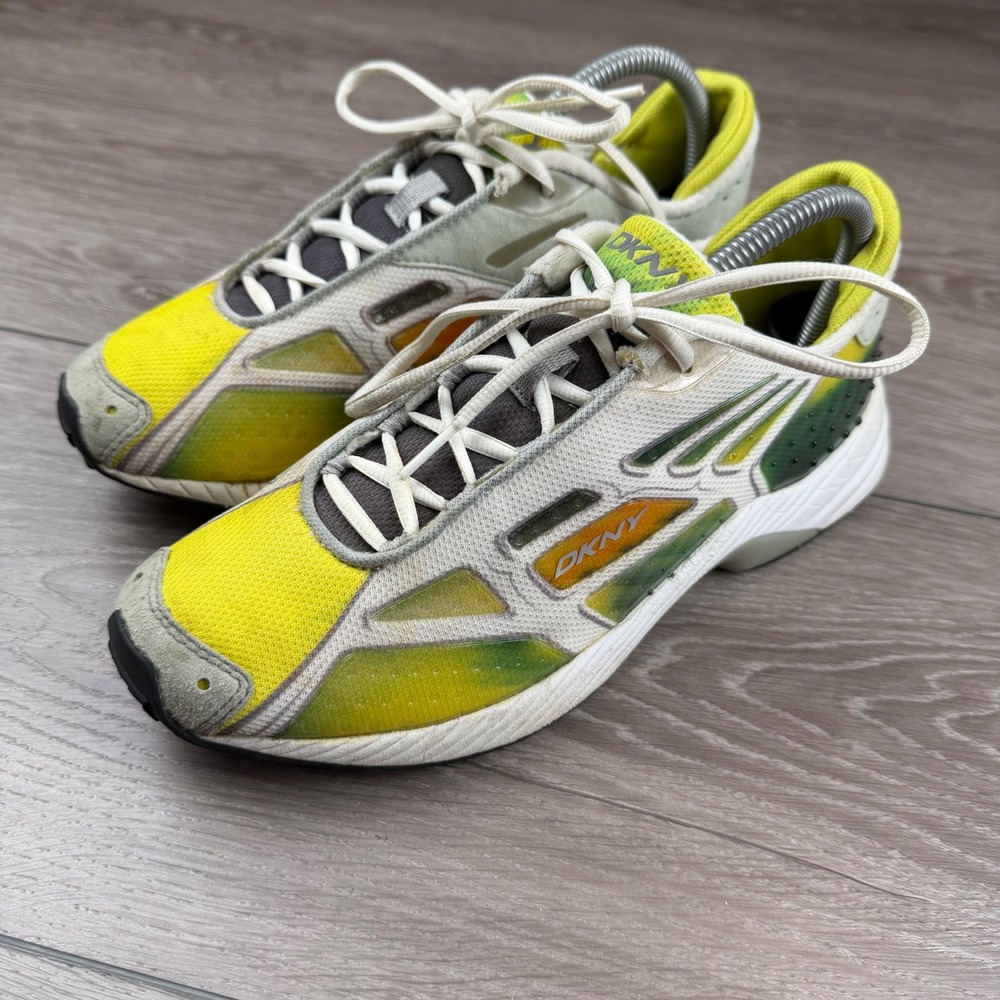 DKNY Womens Sneakers Y2K Mesh Athletic Trainers Yellow White 8